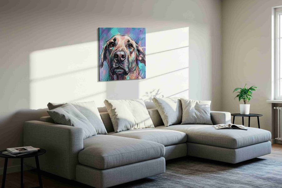 Whimsical Canine Reverie dogs canvas print, displayed in a living room