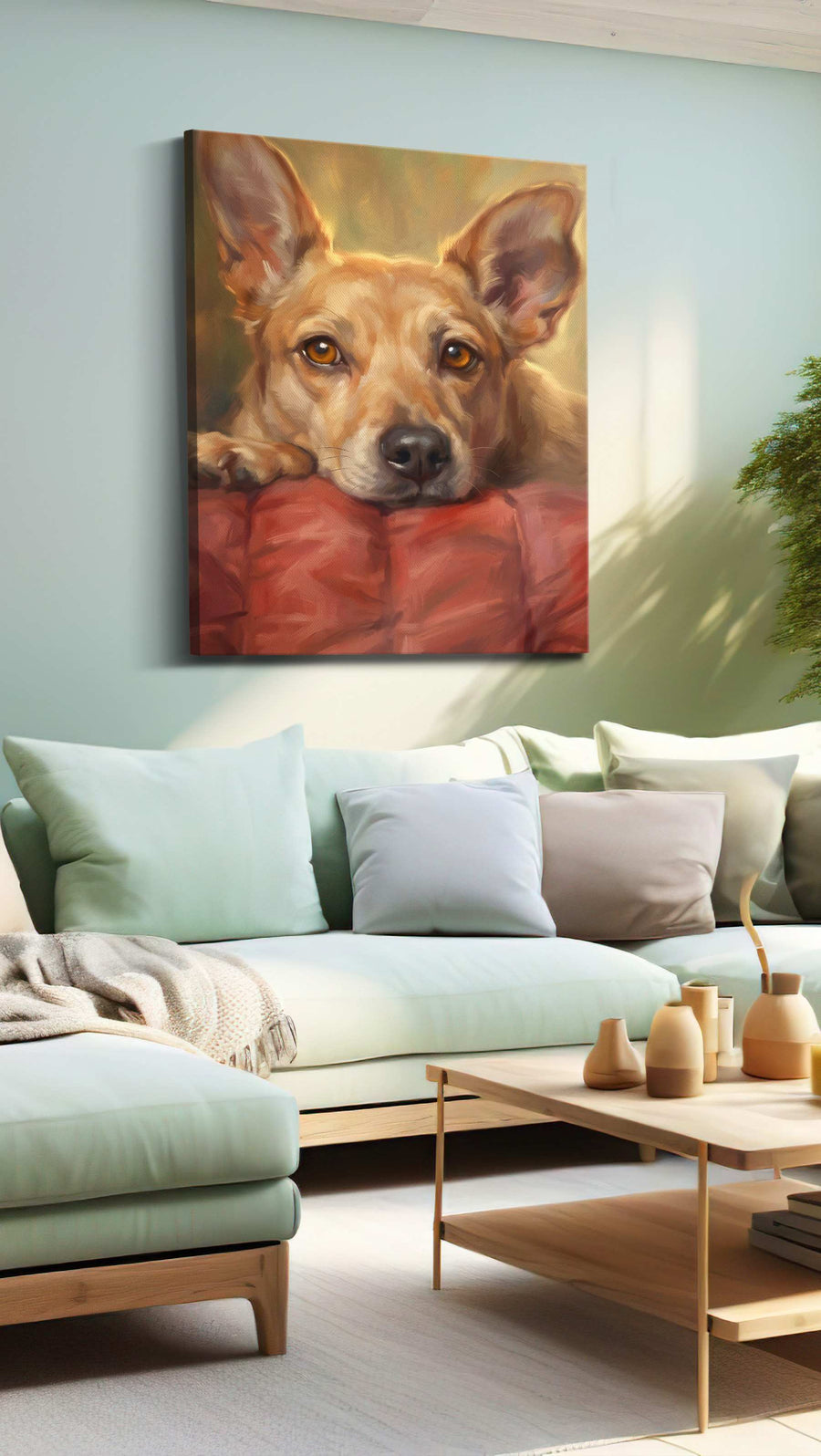 Whimsical Warmth dogs canvas print, hanging on wall