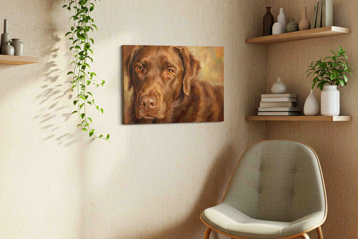 Whiskers of Chocolate Dreams dogs canvas print, hanging on wall