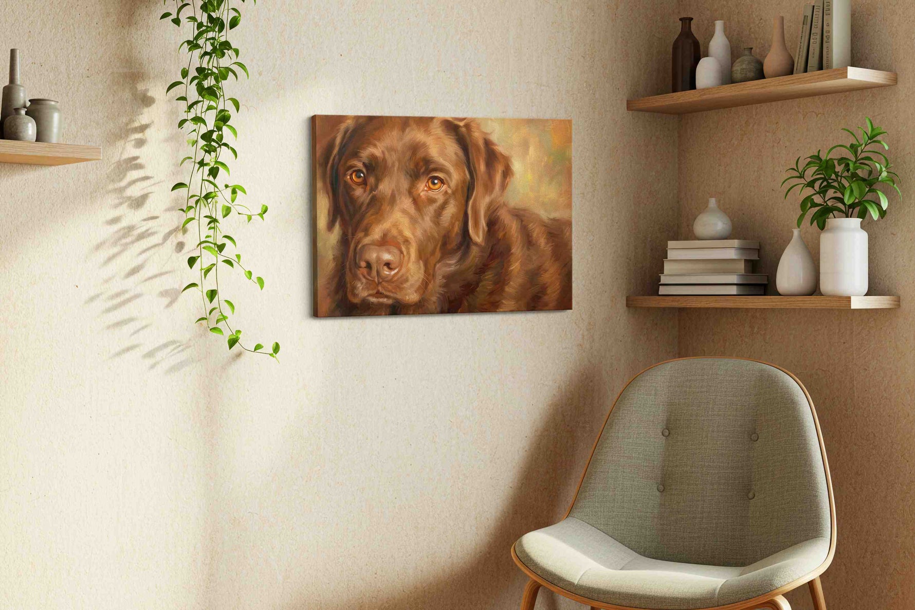 Whiskers of Chocolate Dreams dogs canvas print, hanging on wall