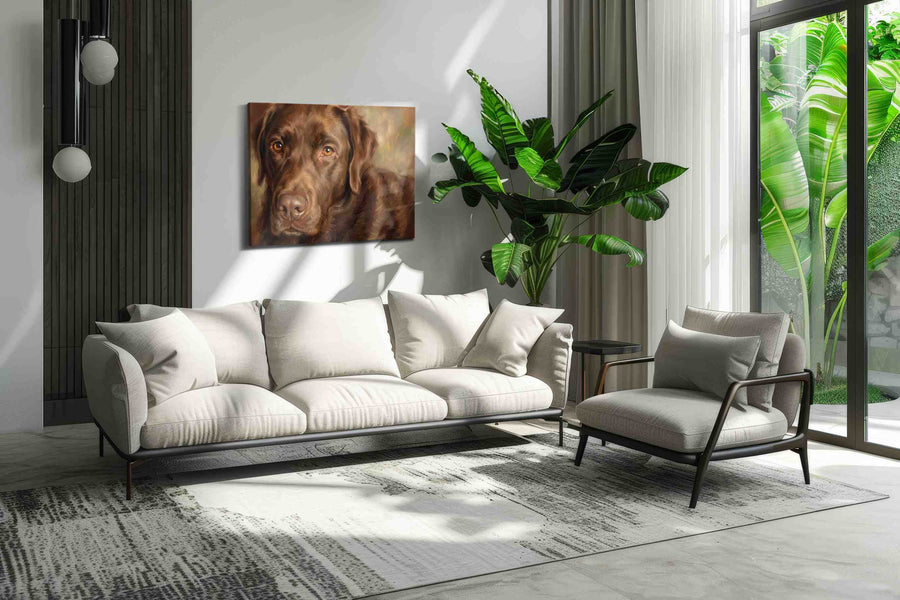 Whiskers of Chocolate Dreams dogs canvas print in a hung canvas mockup
