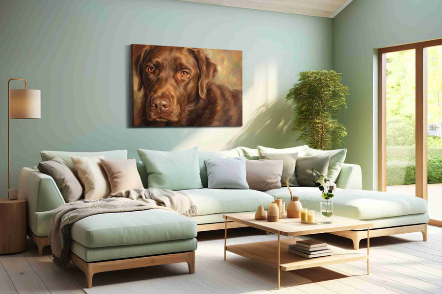 Whiskers of Chocolate Dreams dogs canvas print shown in a wall scene