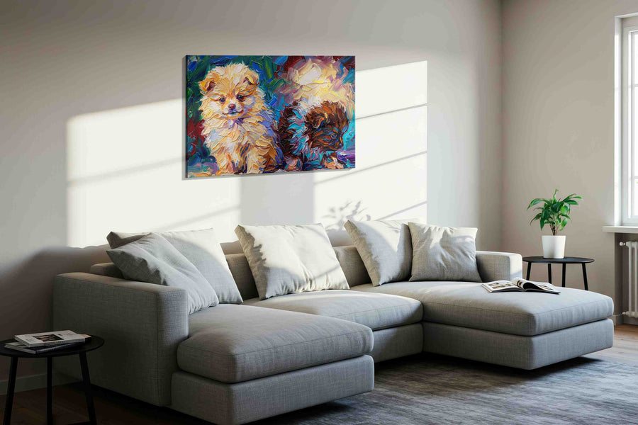 Whispers of Furry Dreams dogs canvas print in a living room scene