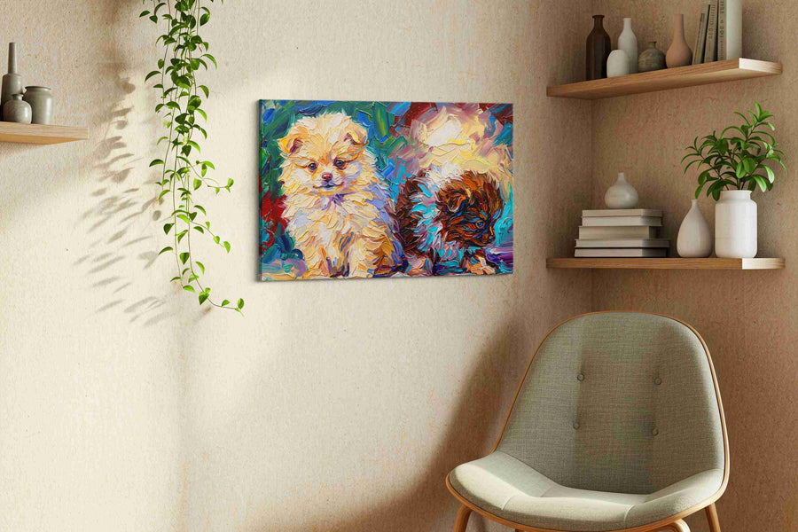 Whispers of Furry Dreams dogs canvas print, displayed in a living room