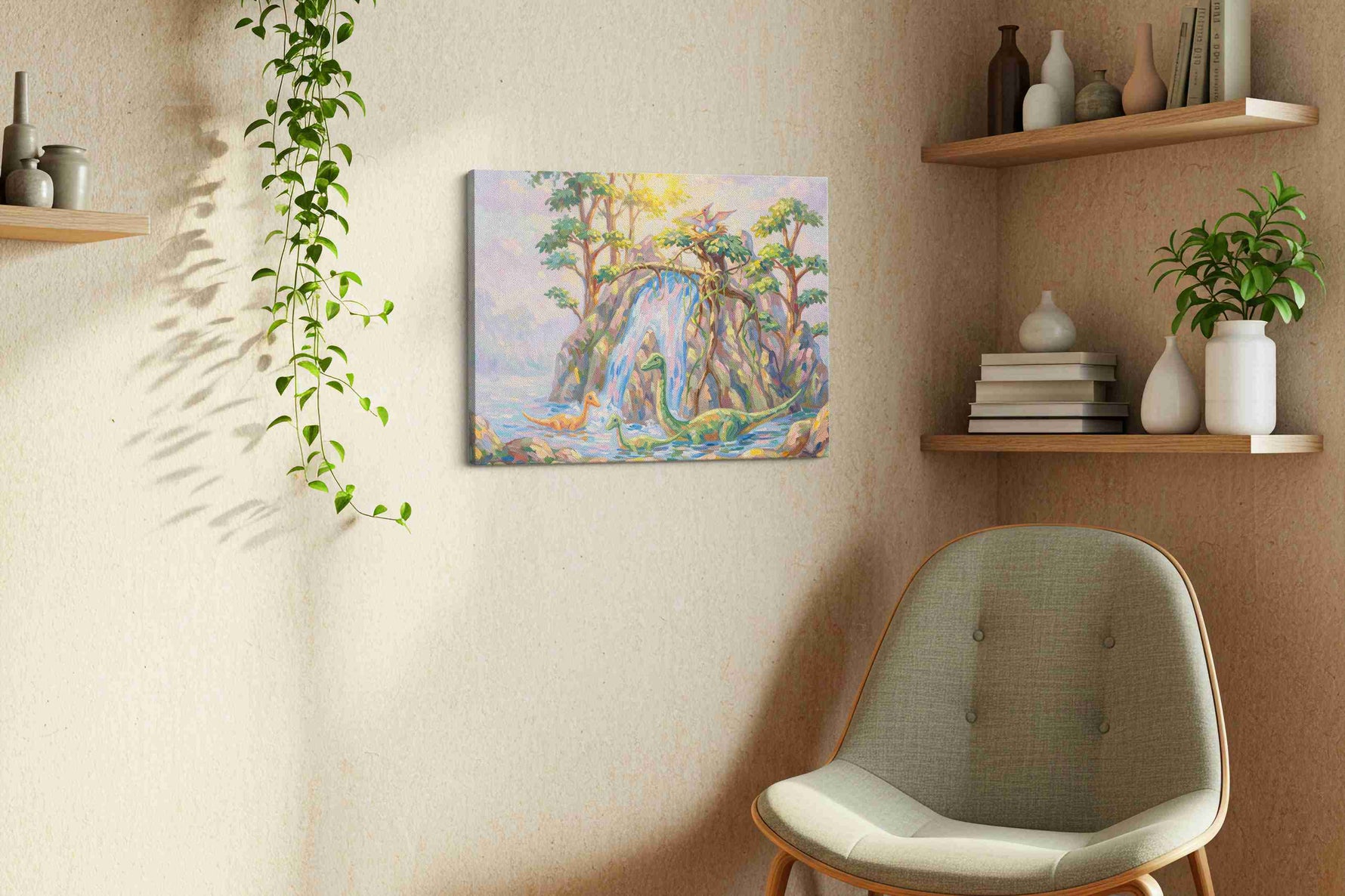 Echoes of a Primal Eden nature canvas print styled in a living room