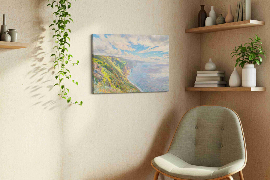 Elysian Shoreline Symphony nature canvas print styled in a living room