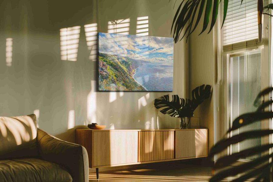 Elysian Shoreline Symphony nature canvas print, hanging on wall