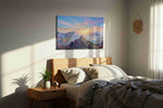 Eternal Dawn Over Peaks nature canvas print, displayed in a bedroom