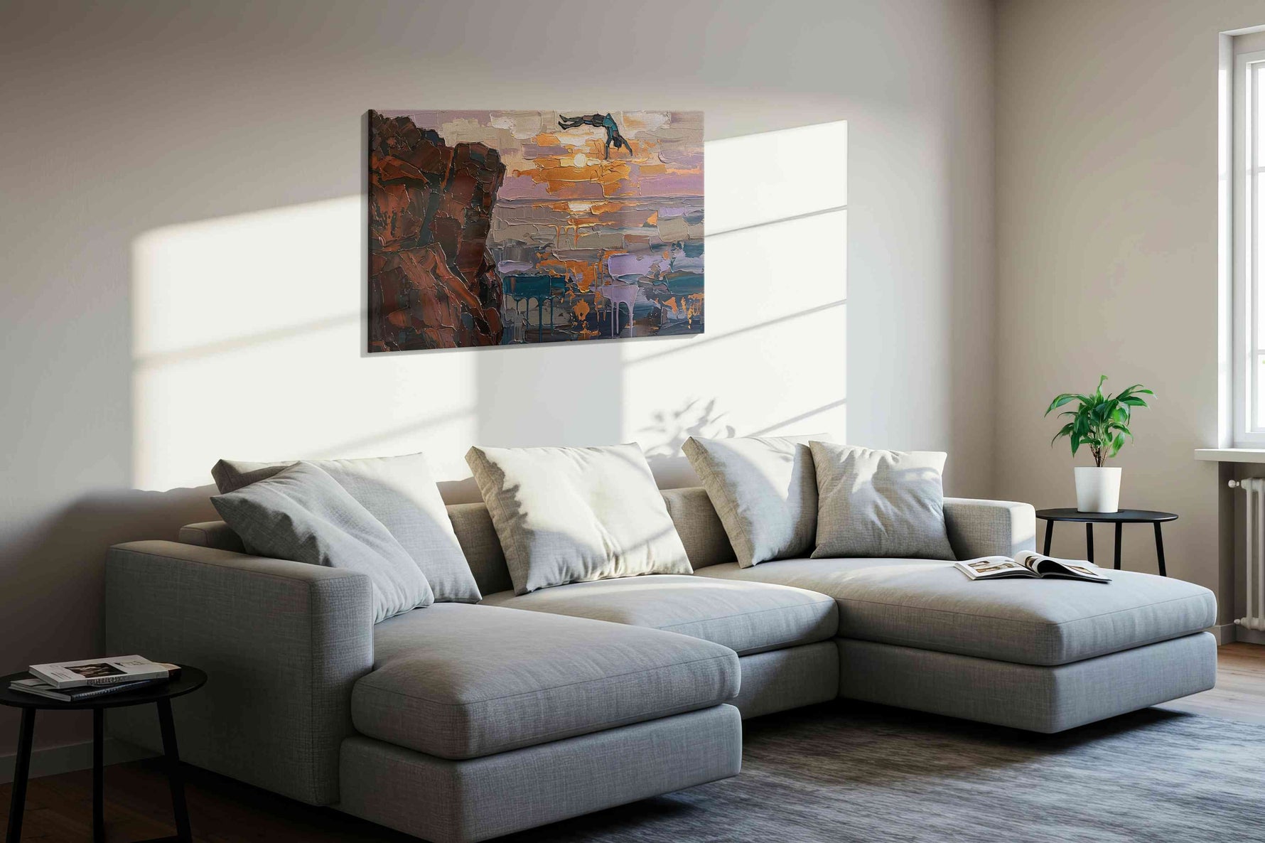 Ethereal Ascent at Dusk nature canvas print in a living room scene