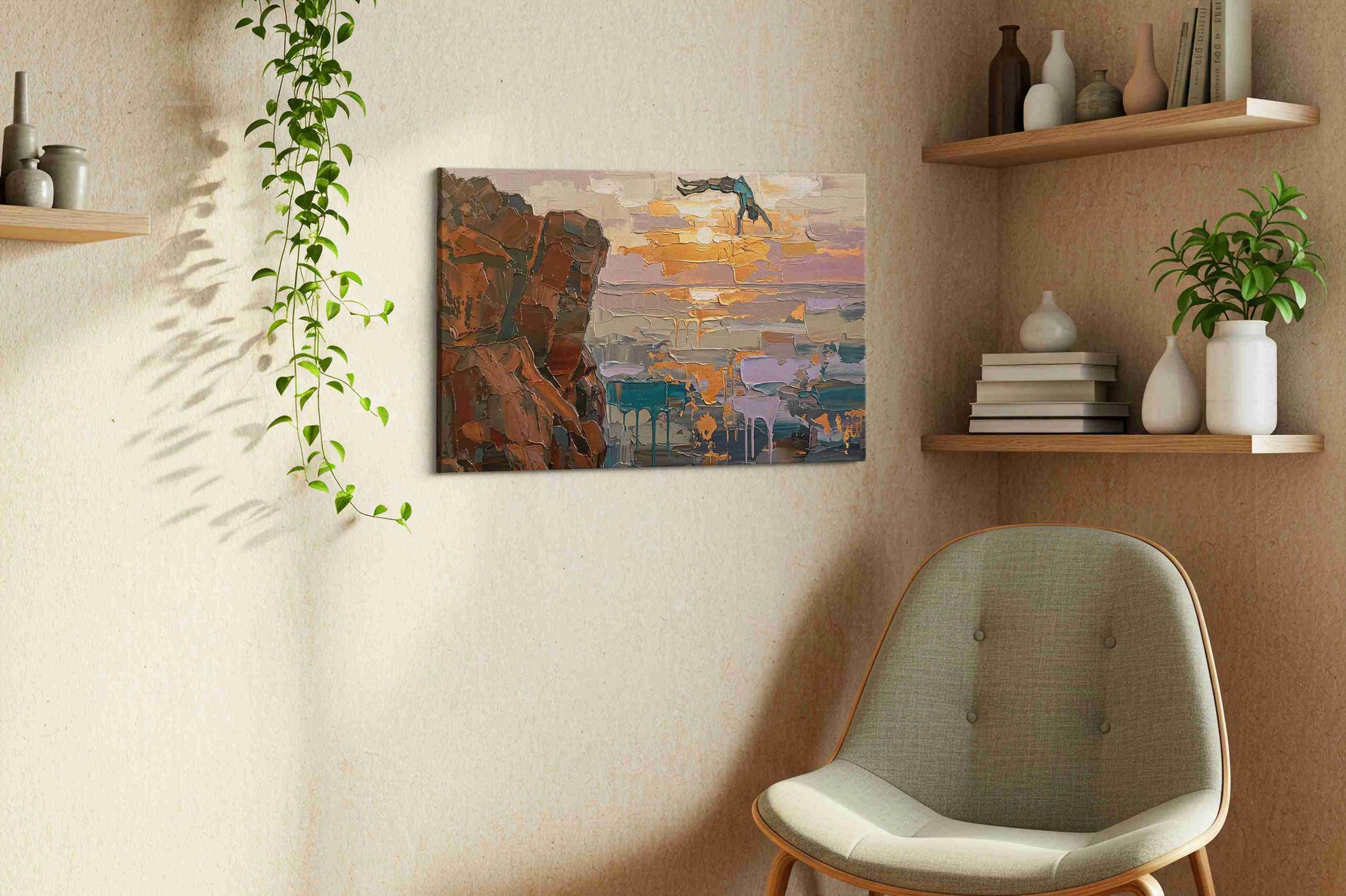 Ethereal Ascent at Dusk nature canvas print, displayed in a living room