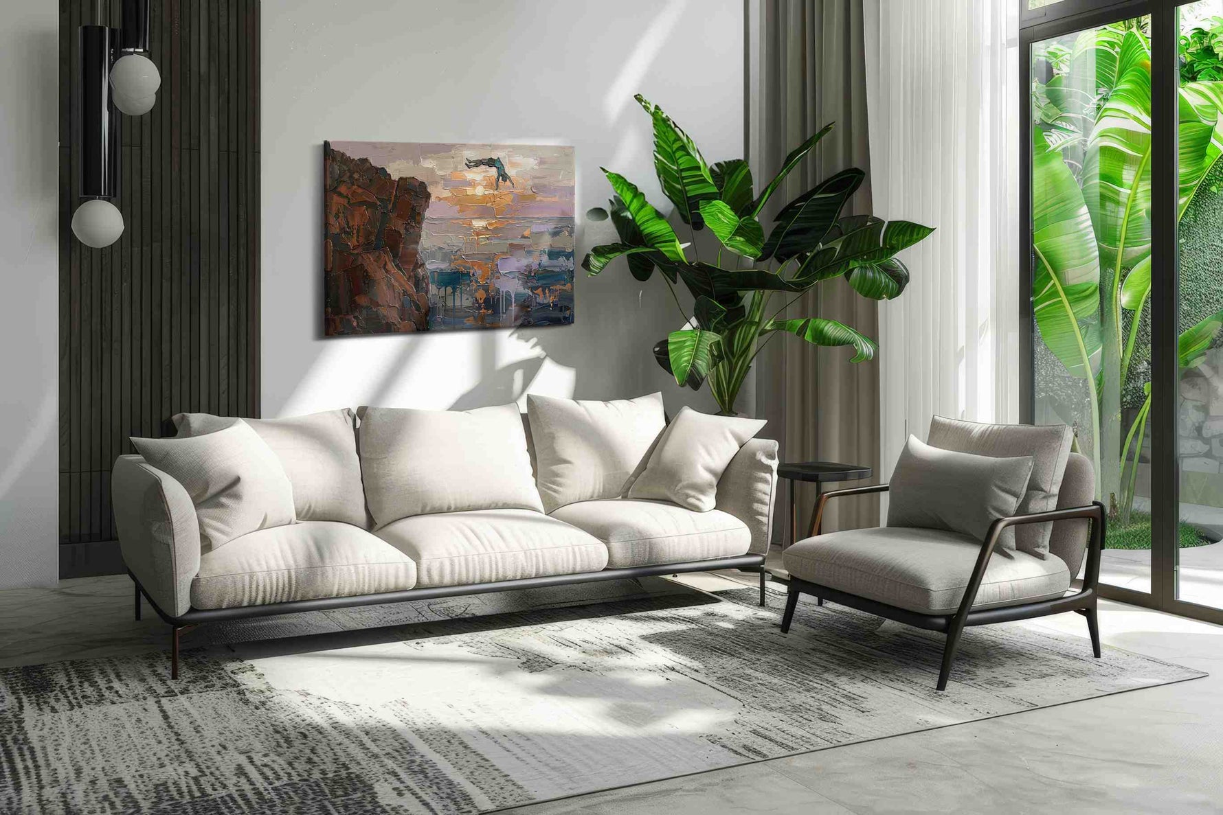Ethereal Ascent at Dusk nature canvas print in a modern interior mockup
