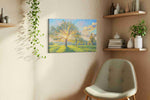 Luminescent Dawn Whisper nature canvas print styled in a living room