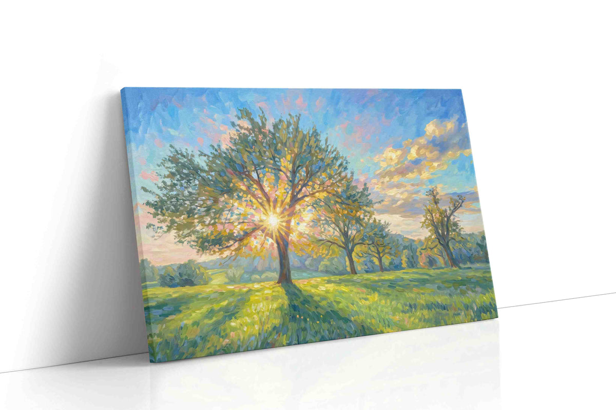 Luminescent Dawn Whisper nature canvas print, gallery-wrapped, ready to hang