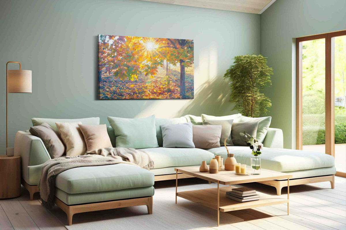Radiance in Autumn Grove nature canvas print, hanging on wall