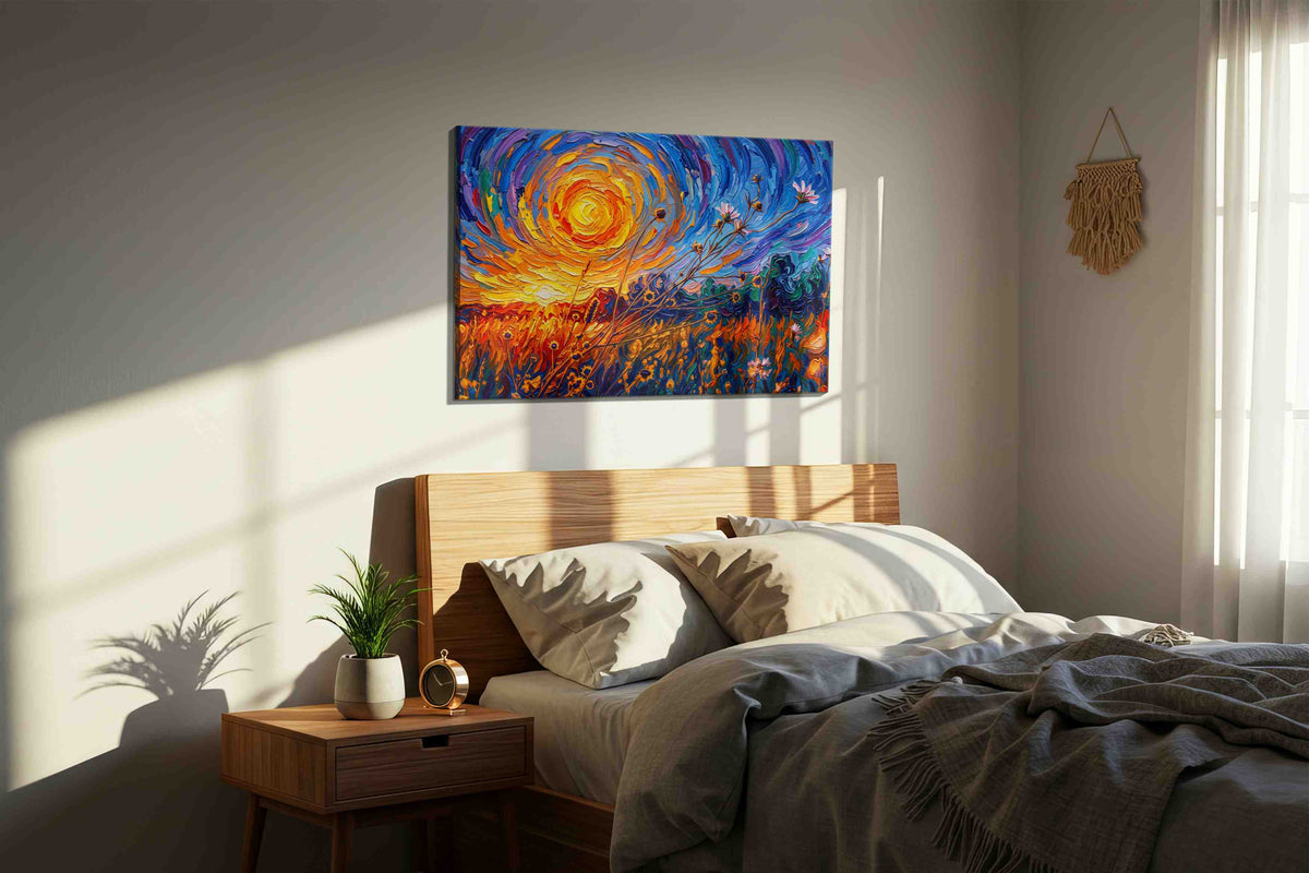 Whirlpool of Sunlit Dreams nature canvas print, displayed in a bedroom