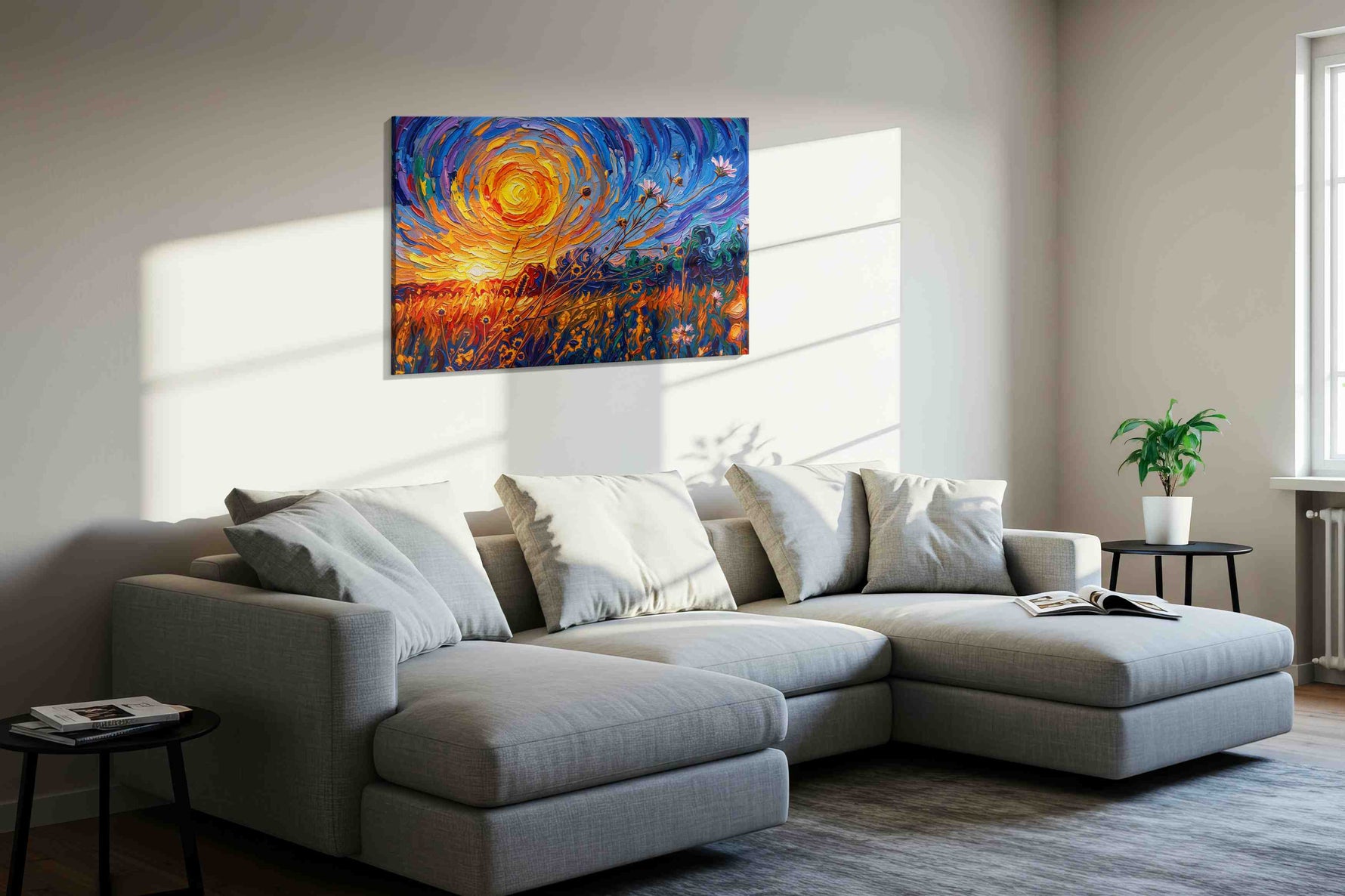 Whirlpool of Sunlit Dreams nature canvas print, displayed in a living room