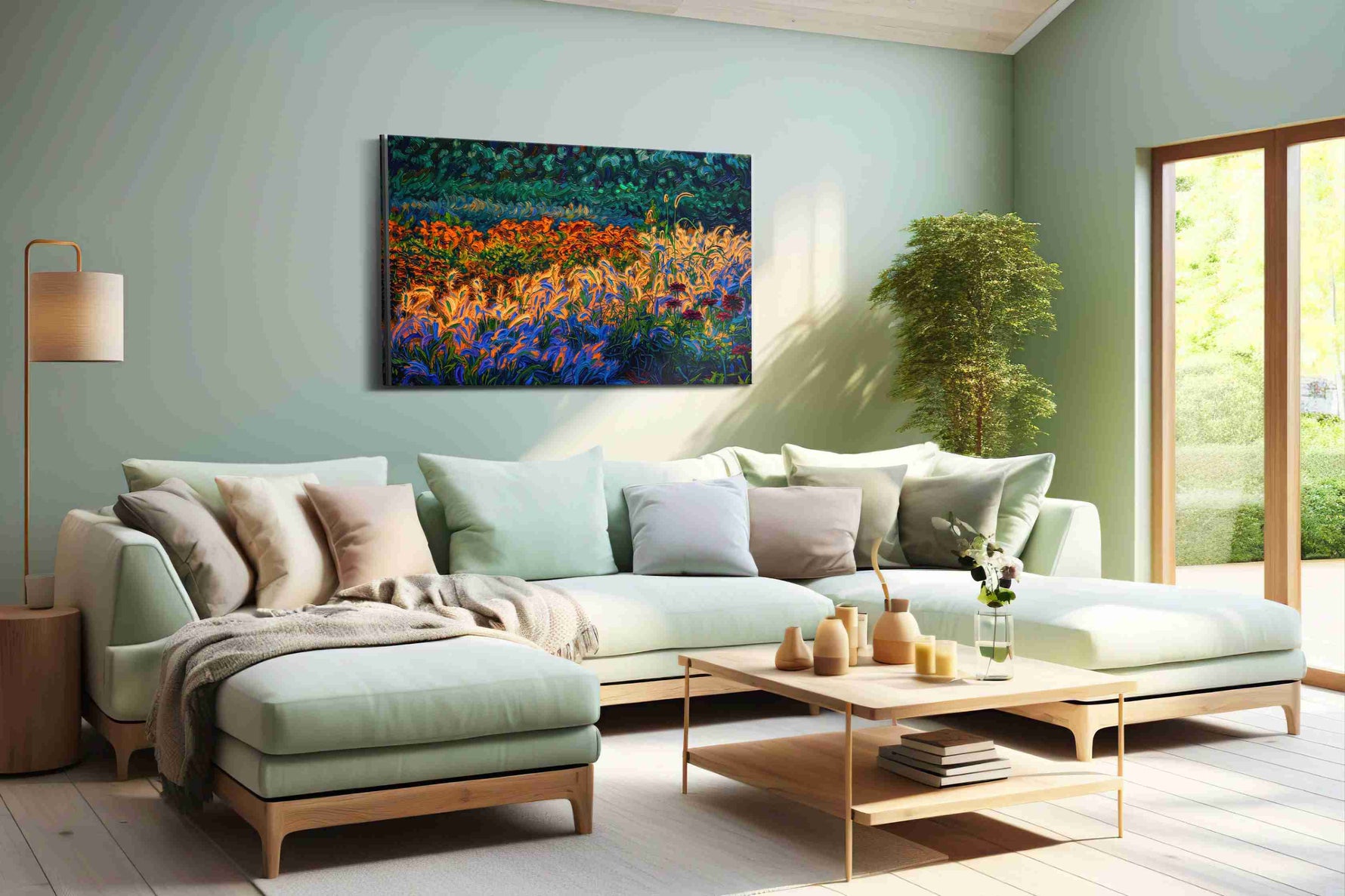 Whirlwind Symphony of Blooms nature canvas print shown in a wall scene