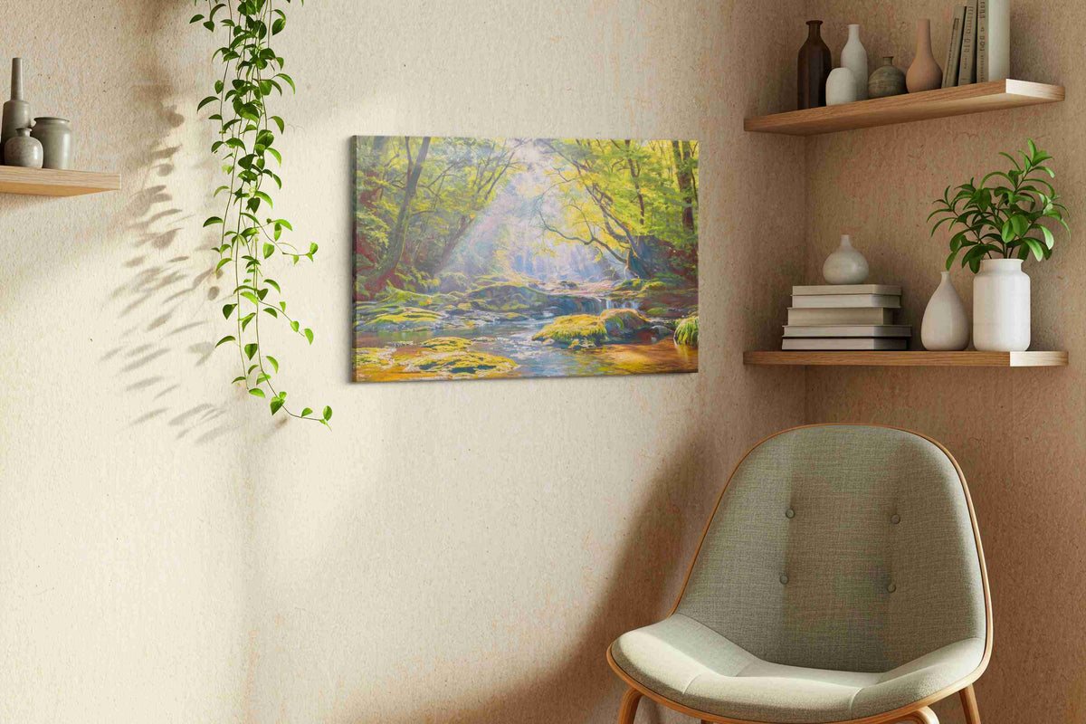 Whispering Light in Enchanted Glade nature canvas print, hanging on wall — view 3