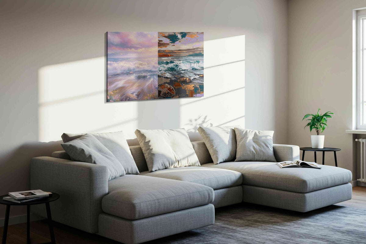 Whispers of Twilight Waves nature canvas print, displayed in a living room