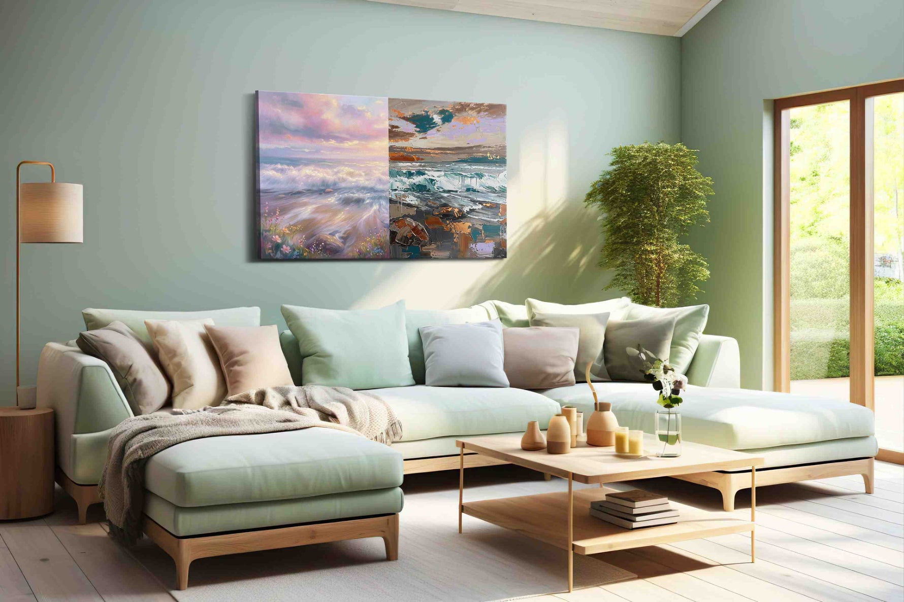 Whispers of Twilight Waves nature canvas print shown in a wall scene