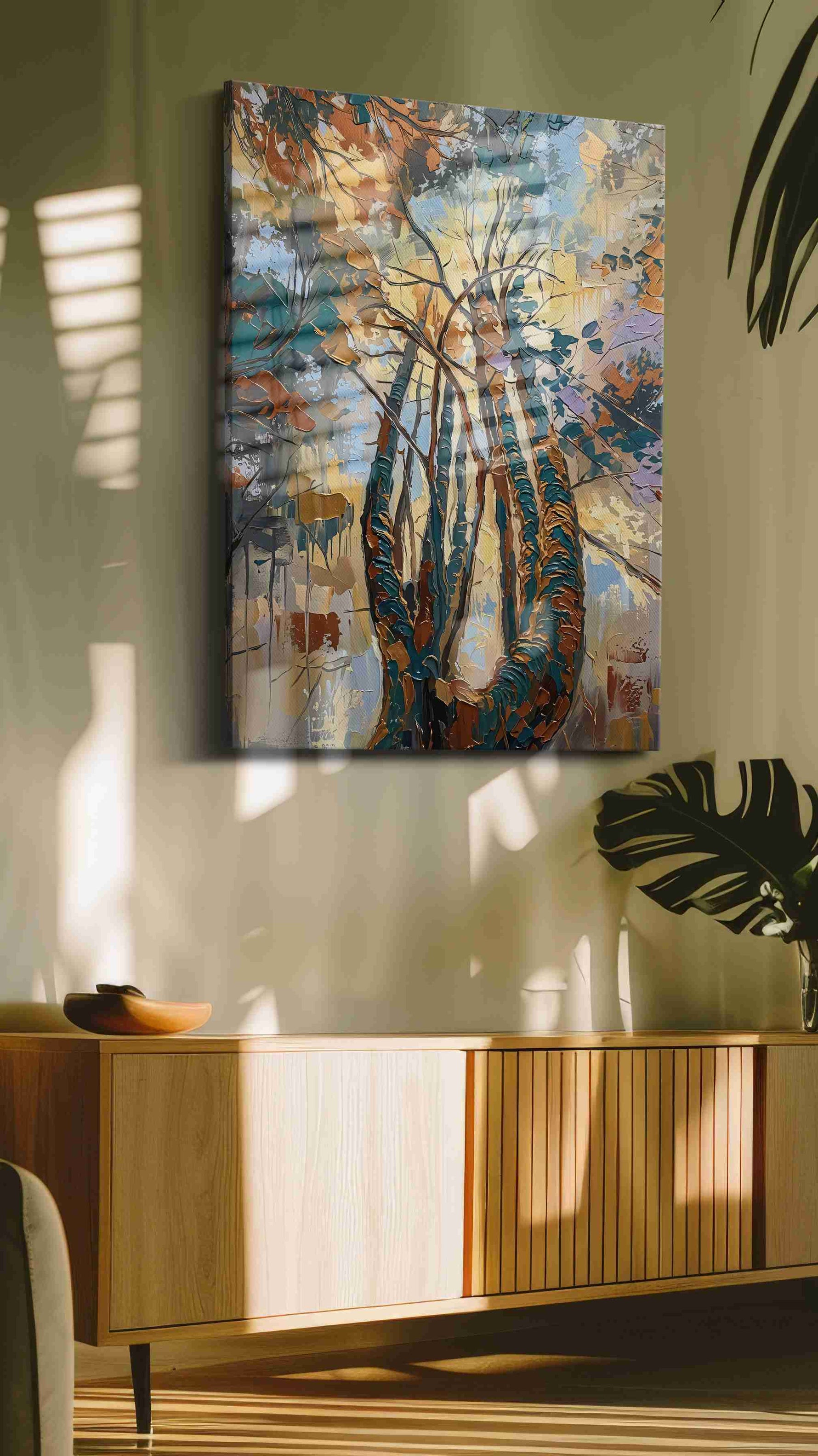 Whispers of the Enchanted Canopy nature canvas print, displayed in a living room