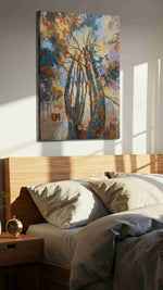 Whispers of the Enchanted Canopy nature canvas print, displayed in a bedroom