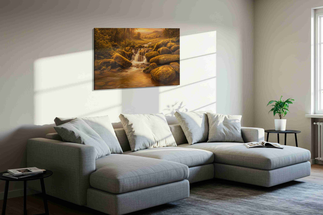 Whispers of the Golden Stream - Nature Wall Art, Scenic Canvas Print, Natural Landscape Art