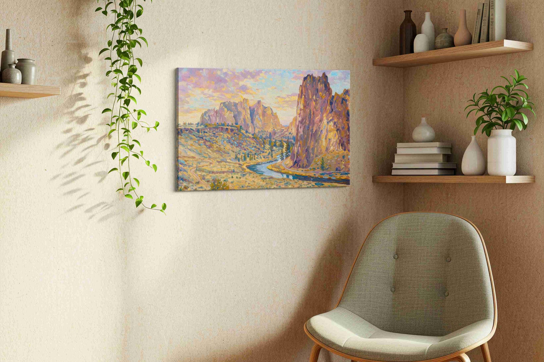 Whispers of the Painted Canyon nature canvas print, hanging on wall — view 2