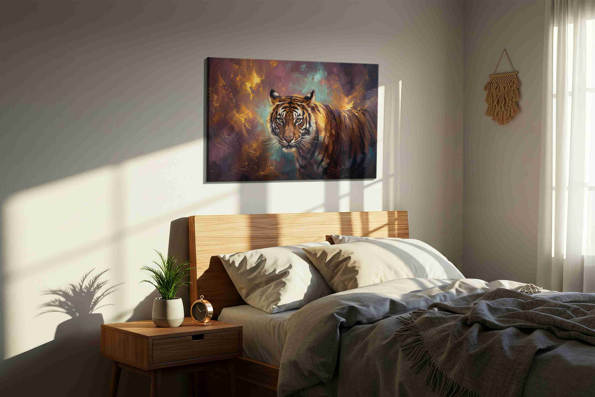 Ember Stride of the Majestic animals canvas print, displayed in a bedroom