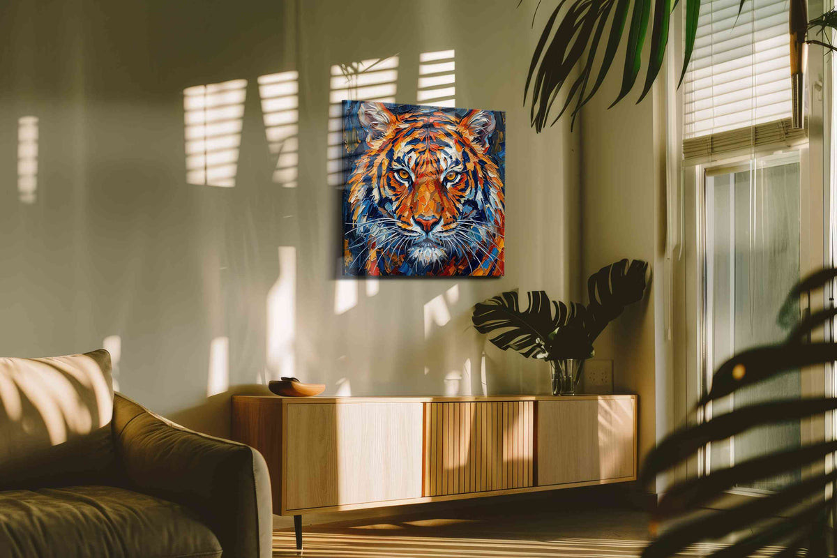 Fierce Elegance in Prism Hues animals canvas print in a hung canvas mockup