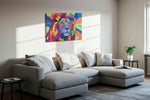 Prismatic Majesty Roars animals canvas print, displayed in a living room