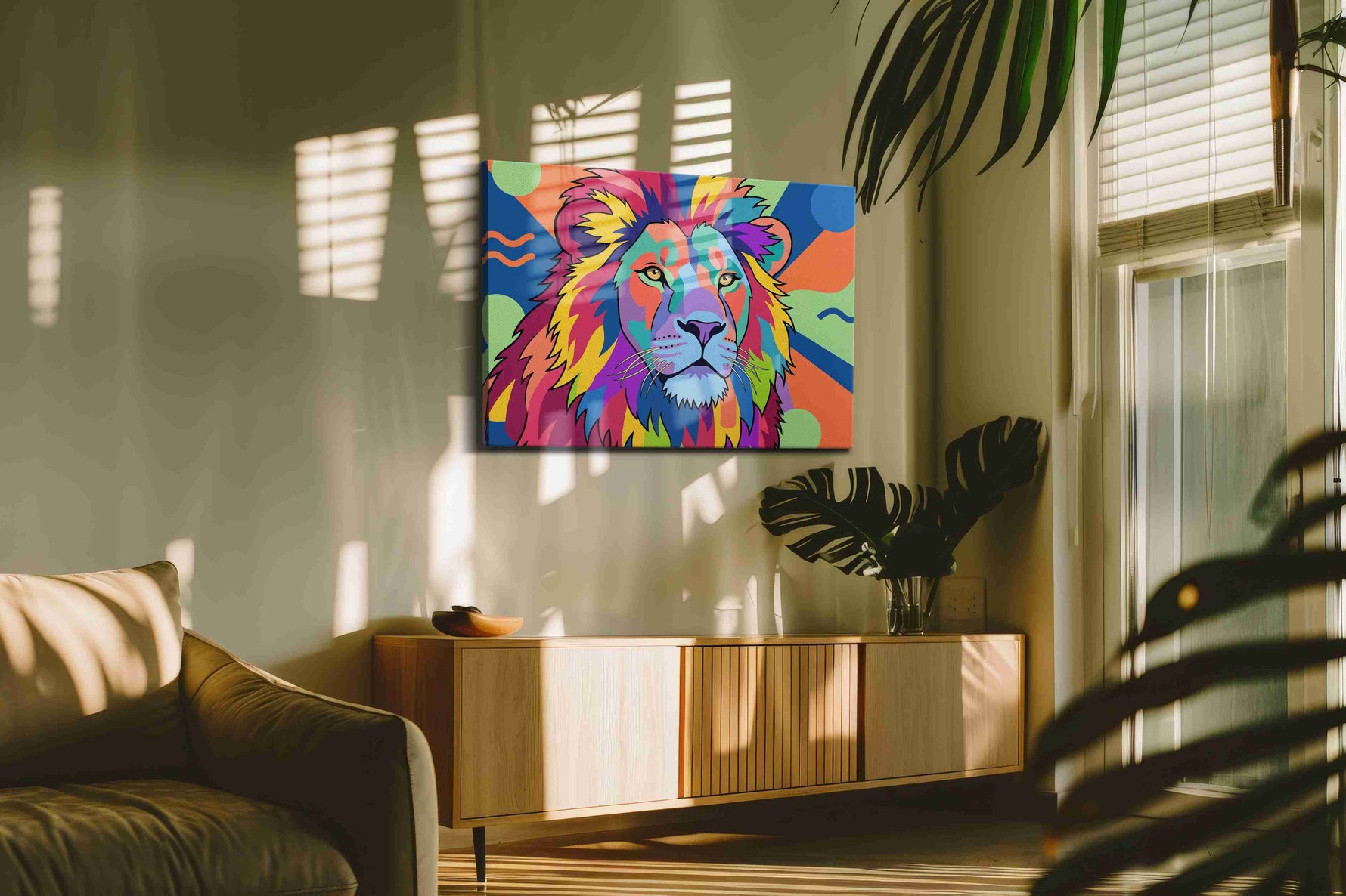 Prismatic Majesty Roars animals canvas print, on wall, lifestyle preview