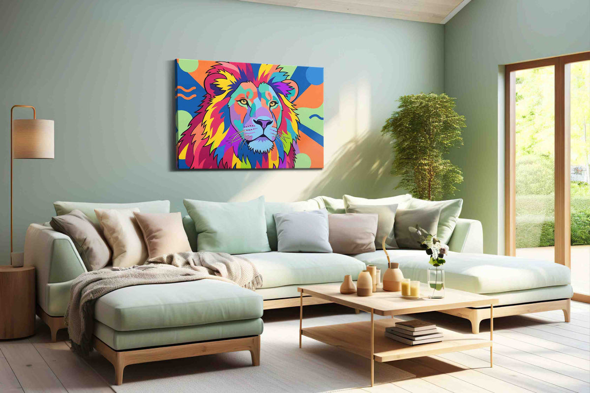 Prismatic Majesty Roars animals canvas print, hanging on wall