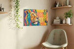 Prismatic Roar Symphony animals canvas print styled in a living room