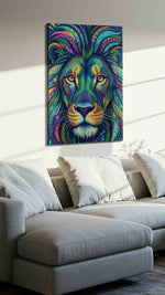 Psychedelic Mane Majesty animals canvas print, displayed in a living room