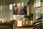 Vibrant Majesty Elephant Gaze animals canvas print in a hung canvas mockup