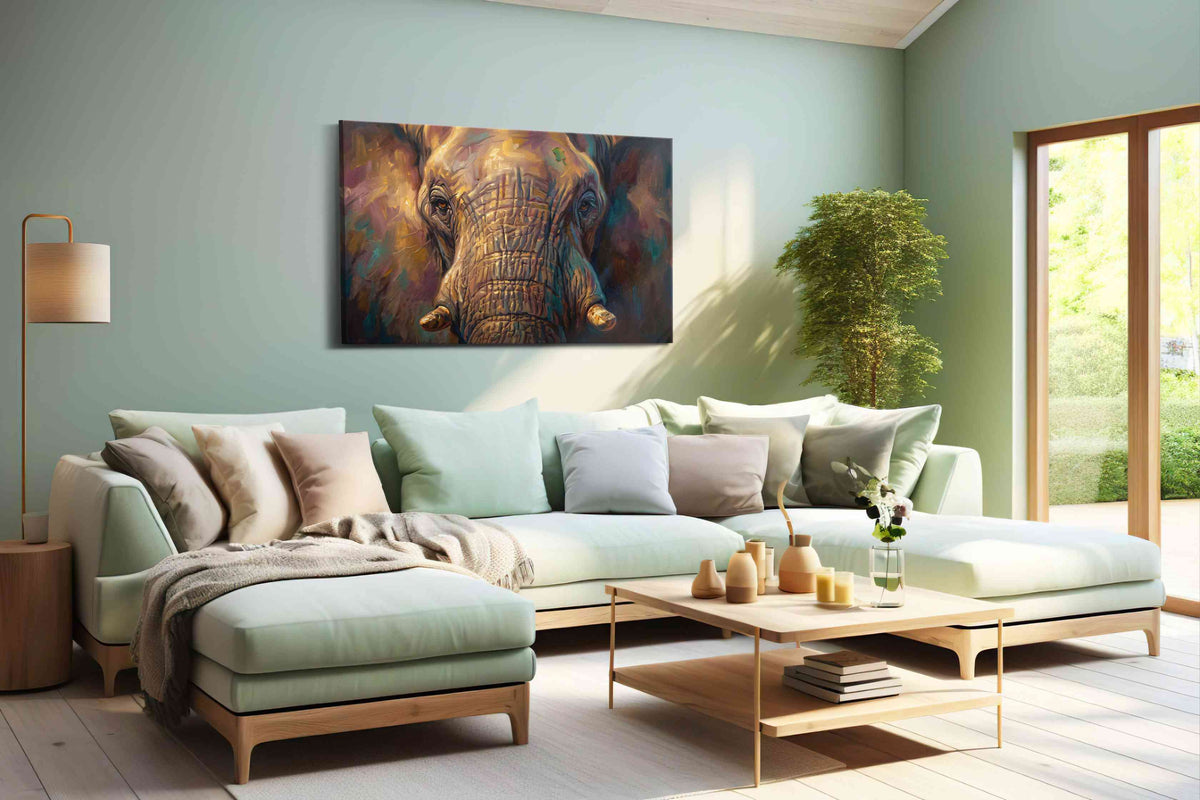 Vibrant Majesty Elephant Gaze - Animal Wall Art, Wildlife Canvas Print, Animal Lover Decor