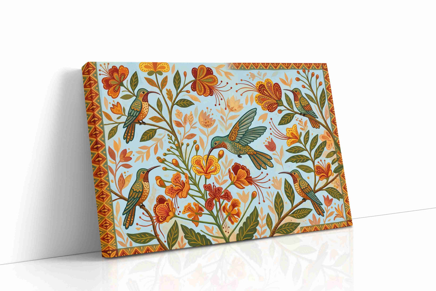 Azure Symphony of Blooms birds canvas print, gallery-wrapped, ready to hang