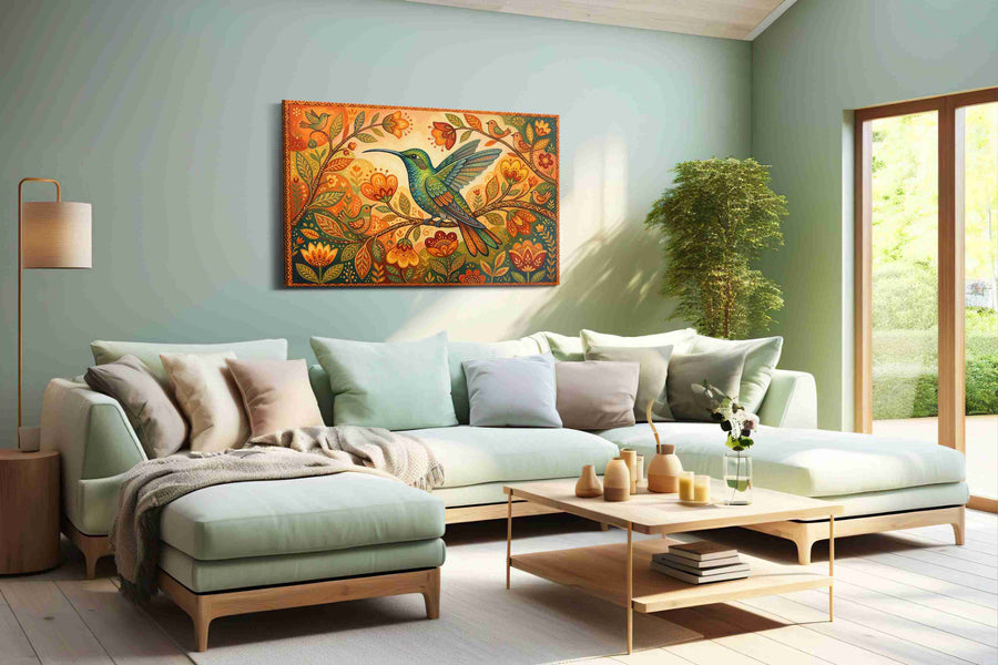 Ethereal Harmony in Bloom birds canvas print, hanging on wall