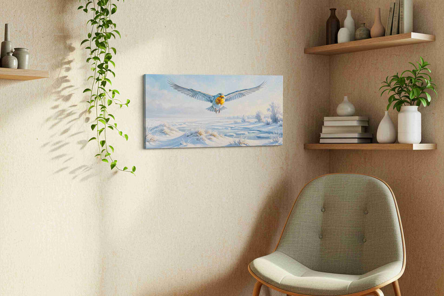 Flight of Winter's Spirit birds canvas print styled in a living room