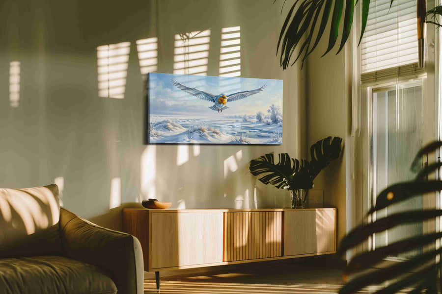 Flight of Winter's Spirit birds canvas print, on wall, lifestyle preview