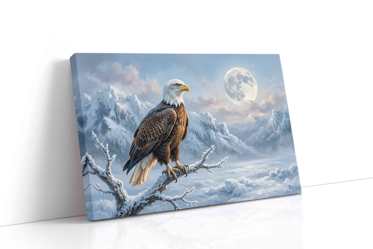 Lunar Vigil in Winter's Embrace birds canvas print gallery-wrapped landscape canvas studio shot