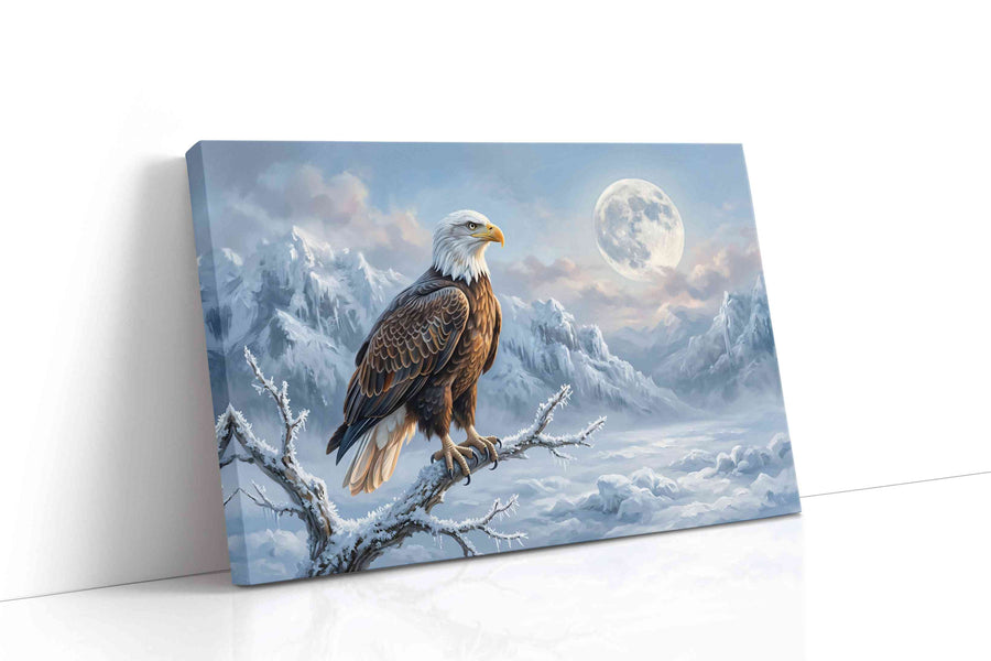 Lunar Vigil in Winter's Embrace birds canvas print gallery-wrapped landscape canvas studio shot