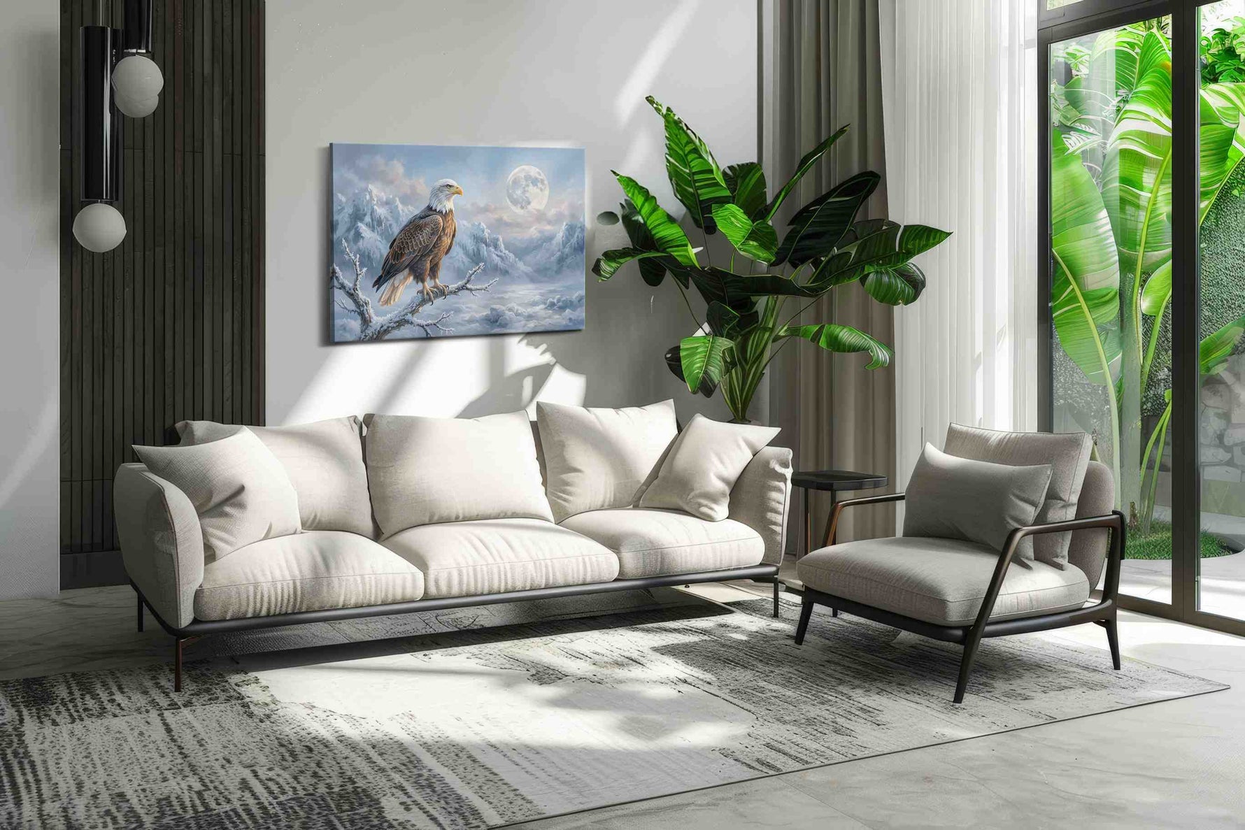 Lunar Vigil in Winter's Embrace birds canvas print, hanging on wall
