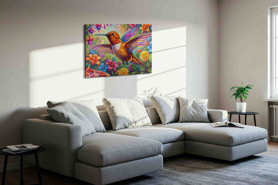 Whispers of Radiant Flight birds canvas print styled in a living room