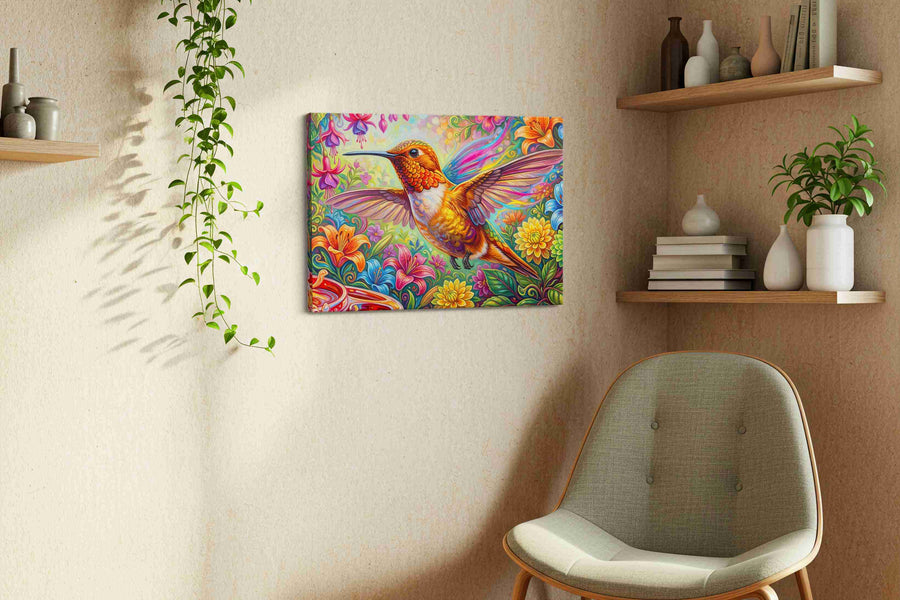 Whispers of Radiant Flight birds canvas print, displayed in a living room