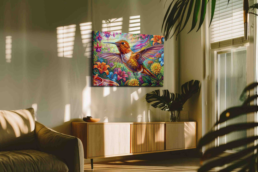 Whispers of Radiant Flight birds canvas print, hanging on wall