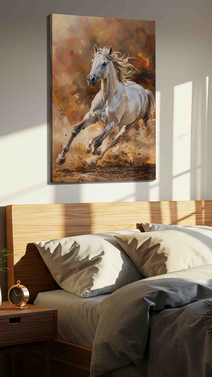 Eclipse of Freedom horses canvas print, displayed in a bedroom