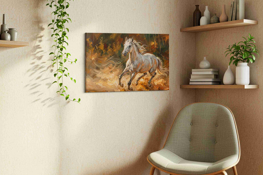 Ethereal Gallop in Autumn Winds horses canvas print, hanging on wall — view 2