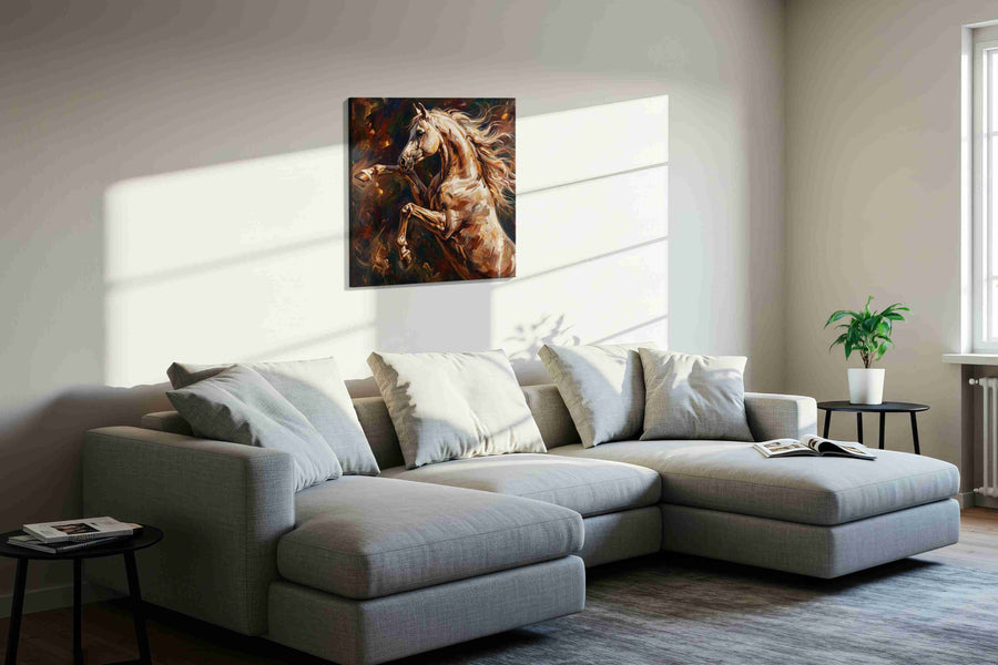 Ethereal Stallion Symphony horses canvas print, displayed in a living room